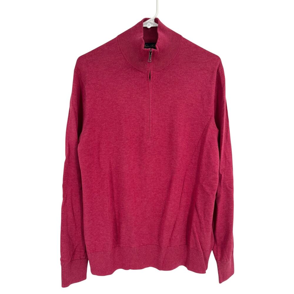Brooks Brothers Red Quarter Zip Sweater Lightweight Supima Cotton Men's Medium
